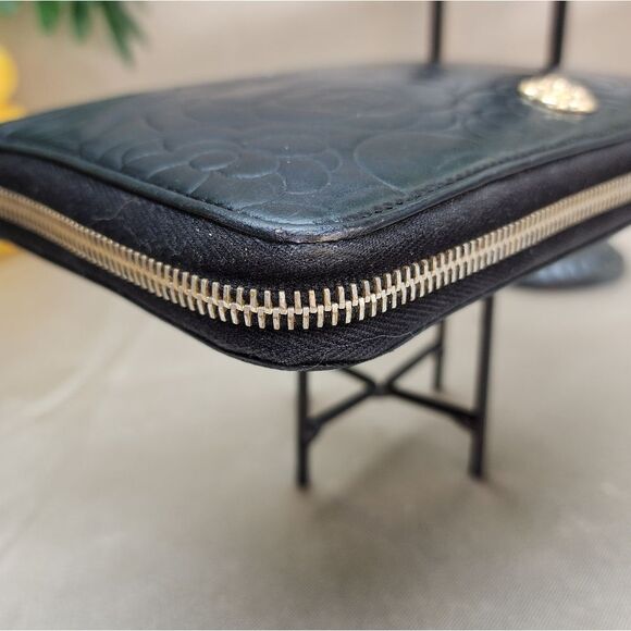 Authentic Chanel Lambskin Camellia Embossed Zip Around Organizer Wallet Black - Picture 7 of 17